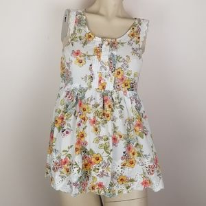 Lauren Conrad floral eyelet sleeveless top